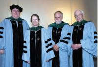 From left are Joshua Rosenthal’17 with his parents, Margaret Fisher’83 and Jonathan Rosenthal’83, and his grandfather, George Fisher’48.
